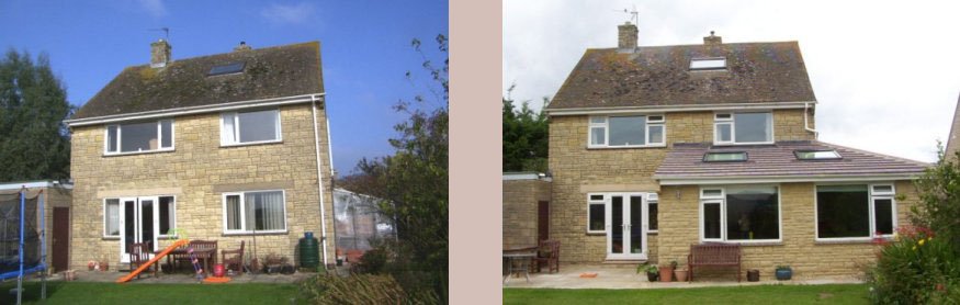 Before and after photographs of the property